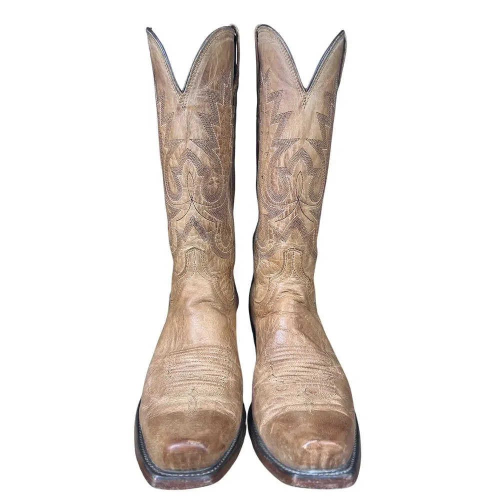 Lucchese Men’s Lewis Mad Gog Goat Tan Leather Cowboy Boot Size US 8.5 D